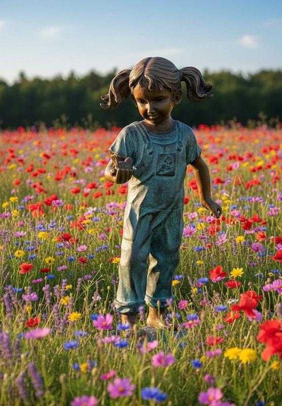 Mädchen-mit-Vogel-Bronzefigur